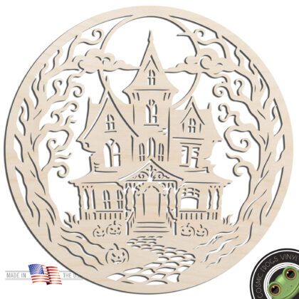 Haunted House Round Halloween Sign Laser Cut Out Unfinished Wood Shape