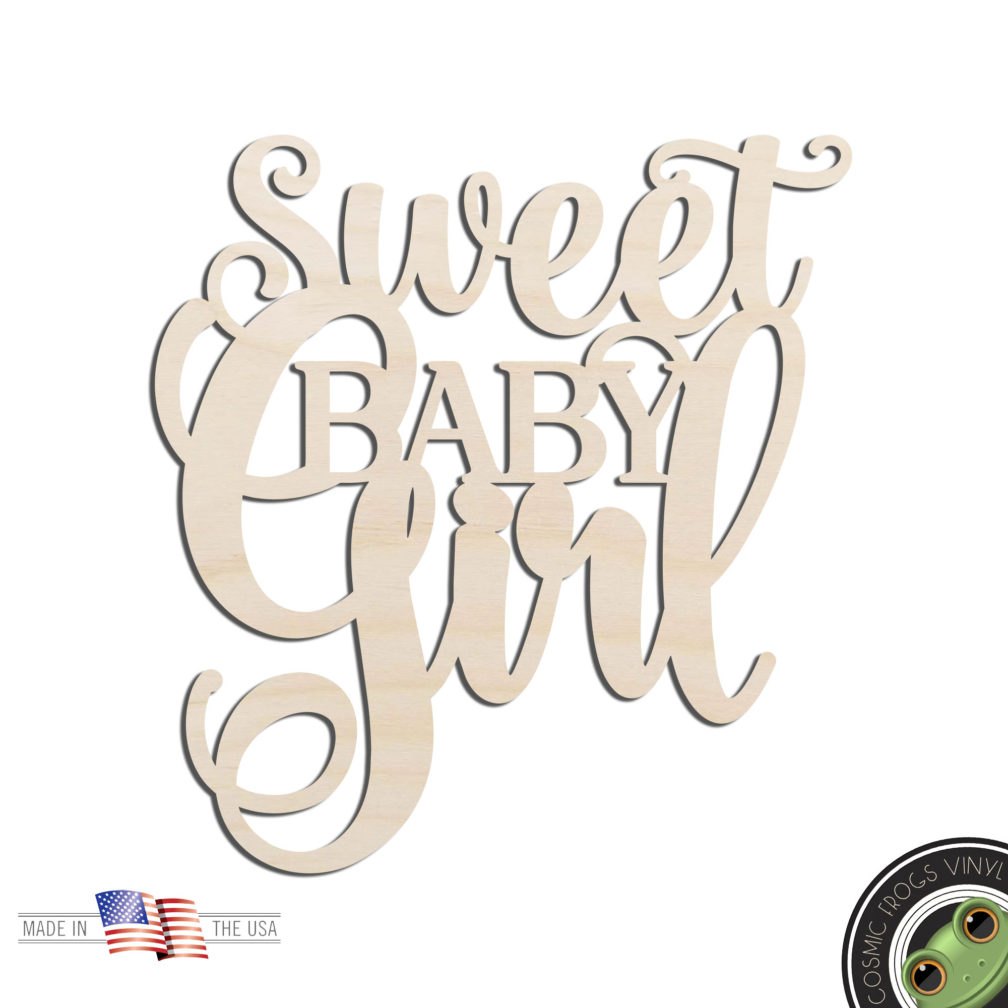 Sweet Baby Girl Text Word Laser Cut Out Unfinished Wood Shape Craft Supply